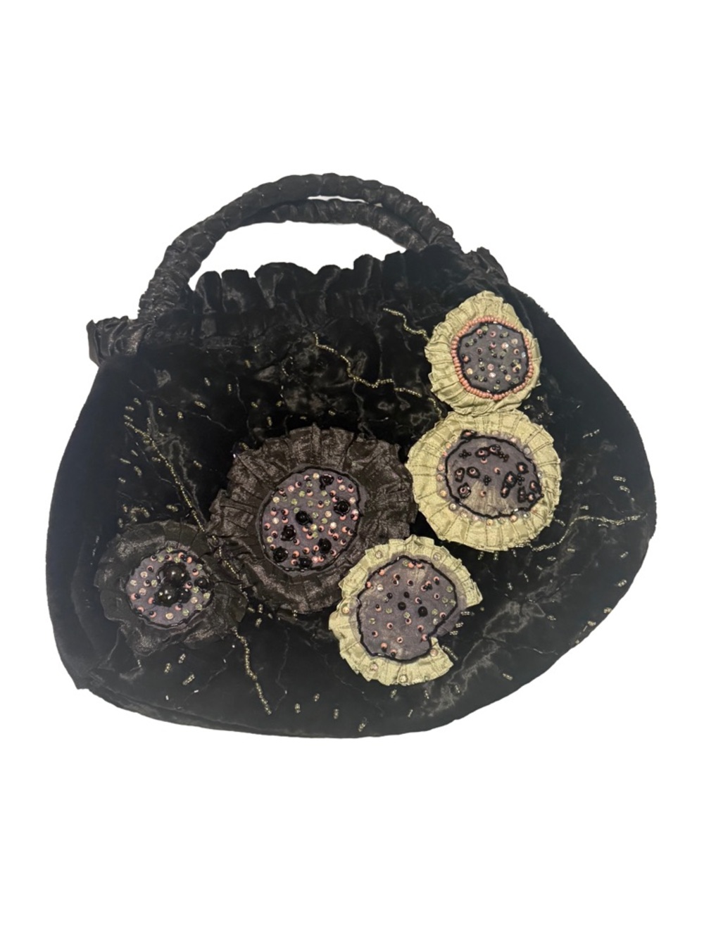 Handmade Vintage-Inspired Velvet Embellished Floral Handle Evening Bag